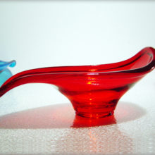 Beautiful hand made rolled lip ruby glass bowl.