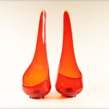 Vintage Viking Art Glass # 1192 Epic Orange Taperglow Set of Candle Vases