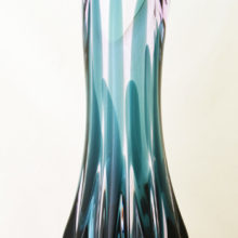 Mid-20th century glass floor vase in Twilight and Green, one of 6 color combinations used on the Empress line. Twilight is a light purple amethyst that tends to change hues slightly in different lights.