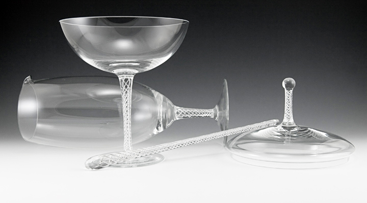 Large mid-century modernist fine blown crystal bar accessories.
