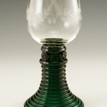 Antique Bohemian crystal from the mid 18th to early 19th century. German style rhine wine goblets like this are called Roemers or Rummer