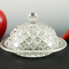 Antique flint glass covered dish made during the Early American pressed glass period (EAPG 1825 - 1910).