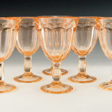 Set of 6 Cherry Glo wine goblets. This Arlington pattern was made by Viking Art Glass in the 1970's.