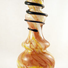 Large and impressive Art Nouveau blown glass vase with cobalt snake applied decor and lotus blossom base.