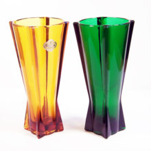 A 1960s stylish Atomic Rocket Vase made by Fire King, pattern #M572. This vase was shown in the Anchor Hocking 1961-1962 catalog.
