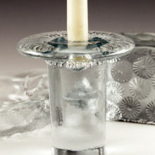 Big mushroom candlestick holder by Blenko Art Glass, circa 1970-1980. Remains of Blenko's silver foil hand label still attached.