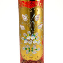 Blown ruby glass vase with distinctive hand decorated mid-20th century Venetian glass vase in Victorian style.