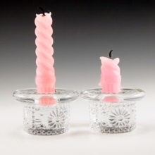 Pair of vintage retro modern Swedish Boda glass candle holders. Boda was founded in 1864 in Sweden. In the early 1970's Boda merged with Afors and Kosta and became 'Kosta Boda'.