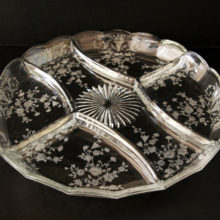 Colorless etched elegant Depression glass made by Cambridge Glass, USA, circa 1932-1953.