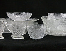 Beautiful intricate pattern by Indiana Glass. Set of 61 table service items.