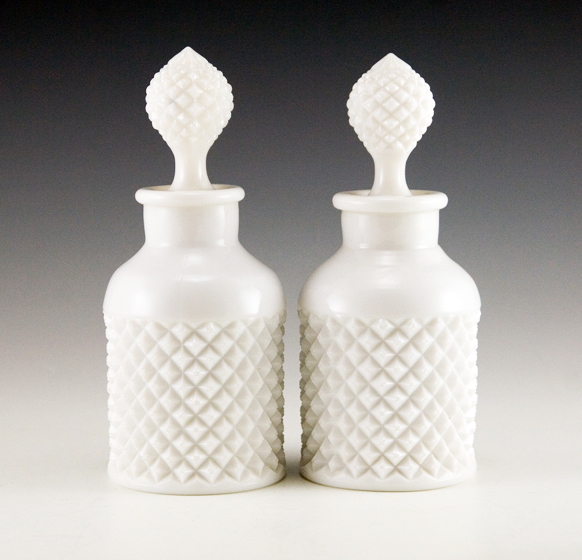 Vintage Milk Glass Vanity Bottle Set - Retro Art Glass