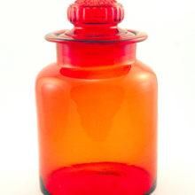 Tasty tangerine glass canister, hand-made in the 1970s. Large rare gallon size.