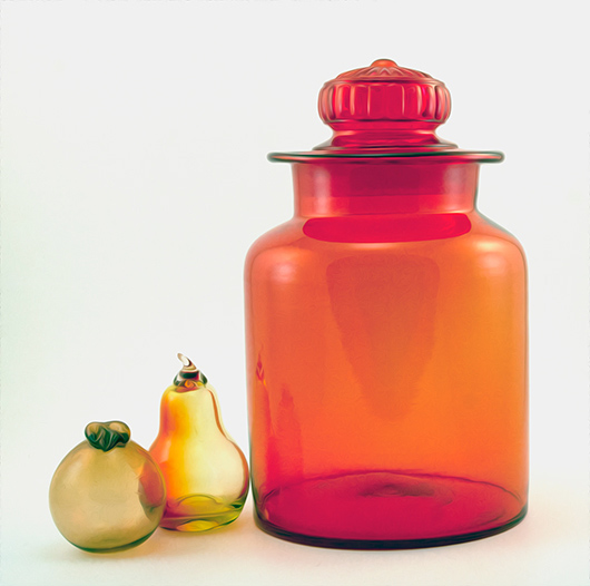 This big canister is intense orange with hints of yellow, a favored color of the era known as 'Tangerine'.