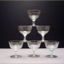 Set of Six Libbey Rock Sharpe stem #3005 compote or cocktail stems. Circa 1940's.