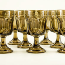 Retro glass stemware in translucent smoke brown. Circa 1980's.