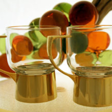 Swedish Modern style mid-20th Century beverage mugs made in the USA. Yes, there once was a time when we actually made things in America. These Swedish Modern style cups are from the late 1940's to mid 1950's.