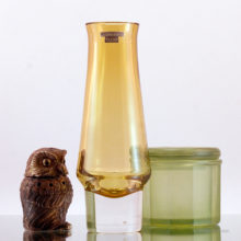 Mid-century Swedish modern blown cased crystal vase with original labels. Swedish Modern style from Aseda's famous glass artist Bo Borgstrom in the 1960's