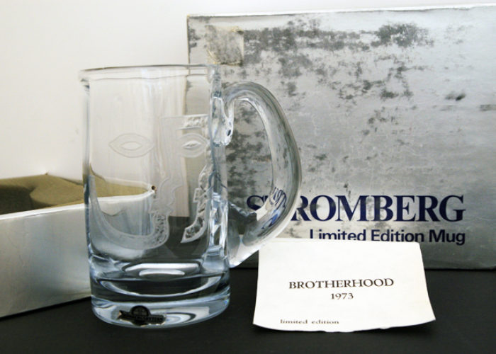 Swedish Blue Crystal Beer Mug Marquis of Queensberry Signed Retro Art