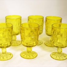 Scarce set of 6 Ashley basket weave large goblets by Viking Art Glass. Bright citron yellow glass.