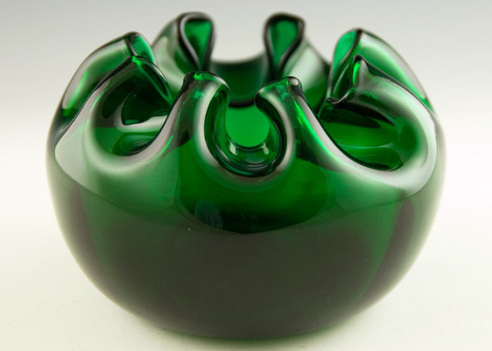 Emerald Blown Glass Flower Bowl by Blenko Art Glass