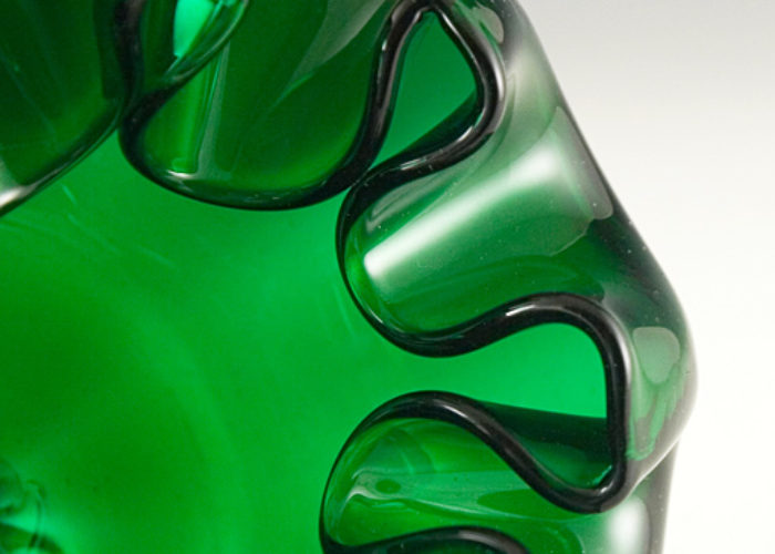 Emerald Blown Glass Flower Bowl by Blenko Art Glass