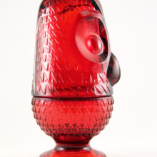 This beautiful stylized vintage ruby glass owl candle holder was hand-made by Viking Art Glass, USA. in the late 1960's to early 1970's.