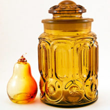 Large gallon size Moon and Star glass canister in amber.