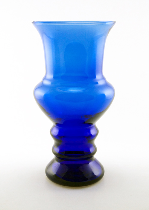 Large beautiful hand-blown cobalt blue glass vase made in the 1920s - 1940s, probably from the West Virginia glass making region of the US.