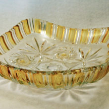 Amber Stained Pressed Heavy Quality Glass Serving Bowls.