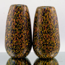 Big hand blown art glass vase set with exterior monochrome & aventurine murrina décor.