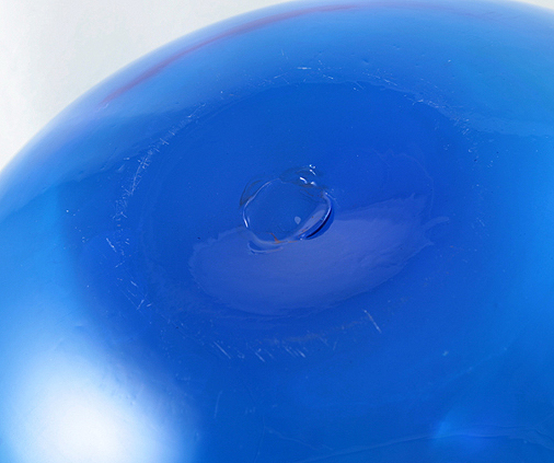 In beautiful "Blenko Blue" also called "Turquoise". Medium bottom-wear on base from sitting on it's big bottom for all these years