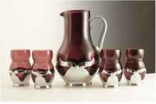 Cambridge Farberware Art Deco Amethyst Beverage set circa 1920’s to 1930’s. A modern version of ancient caged glass.