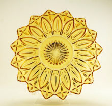 Federal Glass Petal pattern #2829 pastel green and yellow serving dishes. Circa 1950's to 1960's.