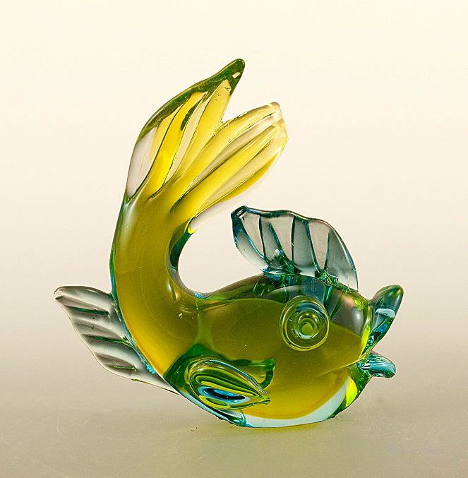 Murano Glass Figurines Gold Fish and Bird - Retro Art Glass