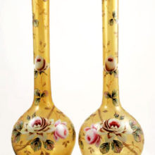 Majestic Victorian blown glass vases stand 16.75" tall.