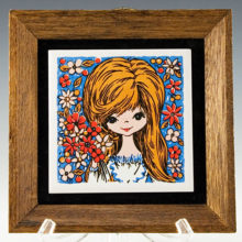 Big Eye Big Hair Beauty Teak Framed Tile Decor