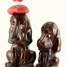 This pair of Crying Hound Vintage Redware Bank and Decanter are having a bad day.