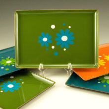 Set of 5 flower power snack trays by Takahashi, a Japanese made decor line selling through Gumps of San Francisco back in the 1960s.