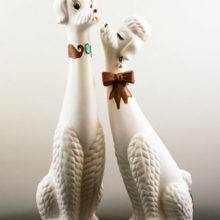 Retro modern 1960's tall ceramic poodles in like new condition.