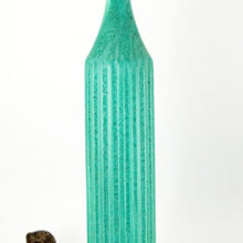Mid-20th century hand-made ceramic vase in a beautiful velvety soft green turquoise glaze.