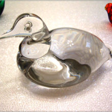 This large solid crystal duck was hand formed with solid glass by Blenko Art Glass,
