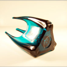Stunning Viking Art Glass ultra modern, space age candle holder using patented "bluenique" color.