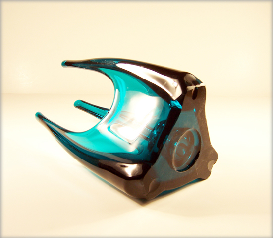 Stunning Viking Art Glass ultra modern, space age candle holder using patented "bluenique" color.