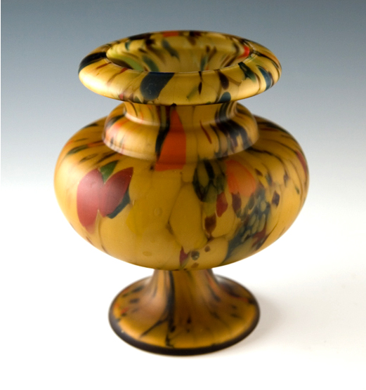 Very old, lovely mottled satin urn vase.