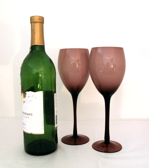 Pair of tall hand blown mid-century wine glasses.