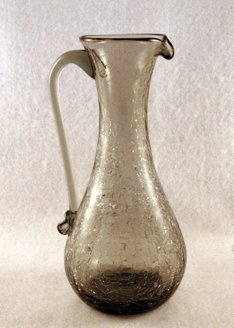 Mid-Century Swedish Modern Blown Crackle Glass Ewer.