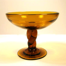 The medium bottom wear of this vintage glass compote indicates age, circa 1940's-1960's.