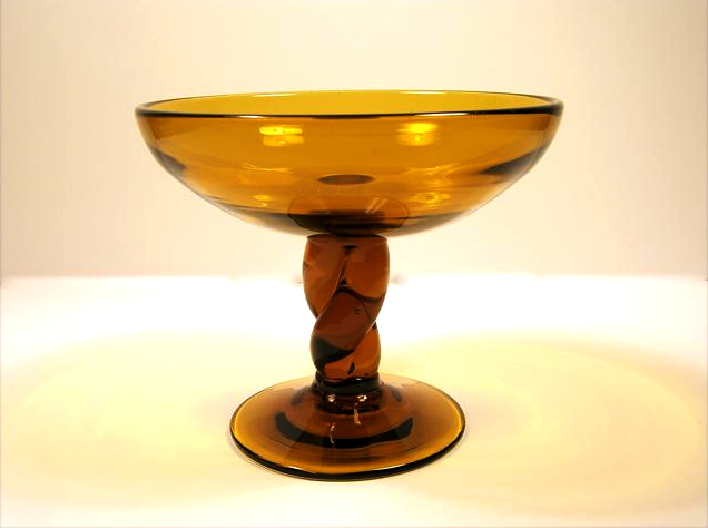 The medium bottom wear of this vintage glass compote indicates age, circa 1940's-1960's.