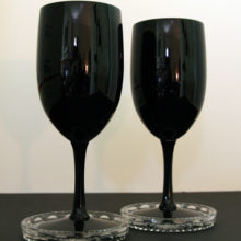 Each wine glass of this deco ebony wine stem set measures 7" tall.