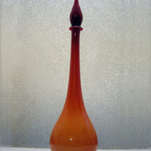 This beautiful giant hand blown decanter with a wide base is possibly Italian made.